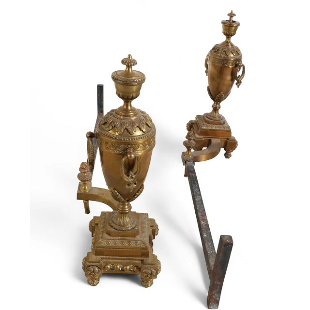 French 19th Century Pair of French Gilt Bronze Fireplace Chenets/Andirons For Sale - Image 3 of 6