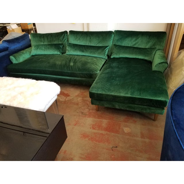 Emerald Green Velvet Sectional Sofa With Brass Legs Chairish