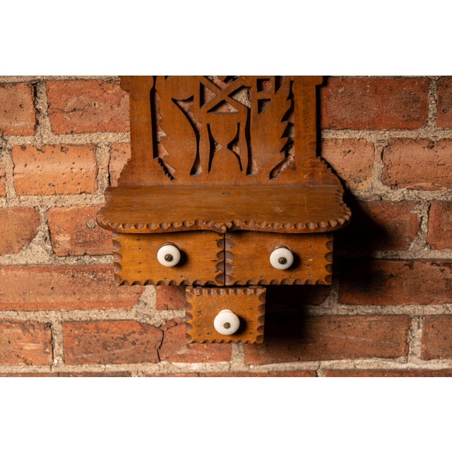 Early 20th Century Antique Masonic Folk Art Wall Cabinet With Drawers For Sale - Image 5 of 5