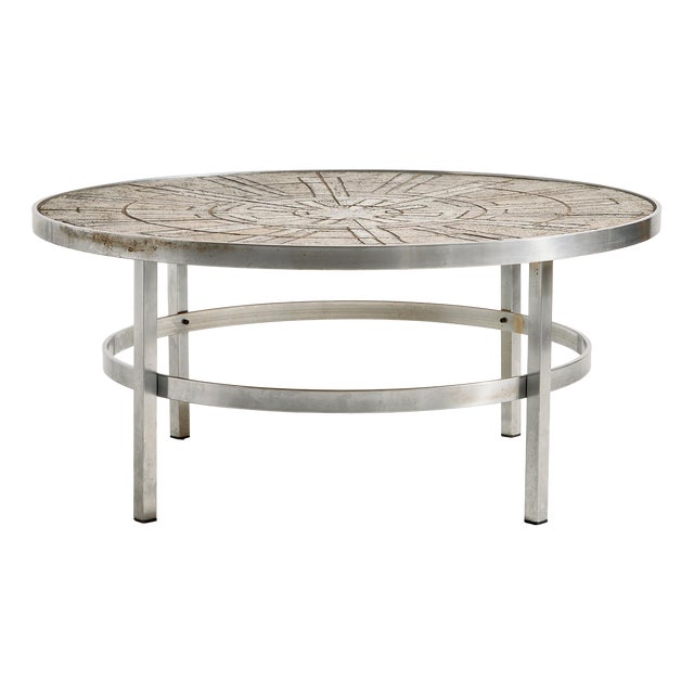 Steel Coffee Table with Stone Top by Edel Hegedal for L. Hjorth, 1970s For Sale