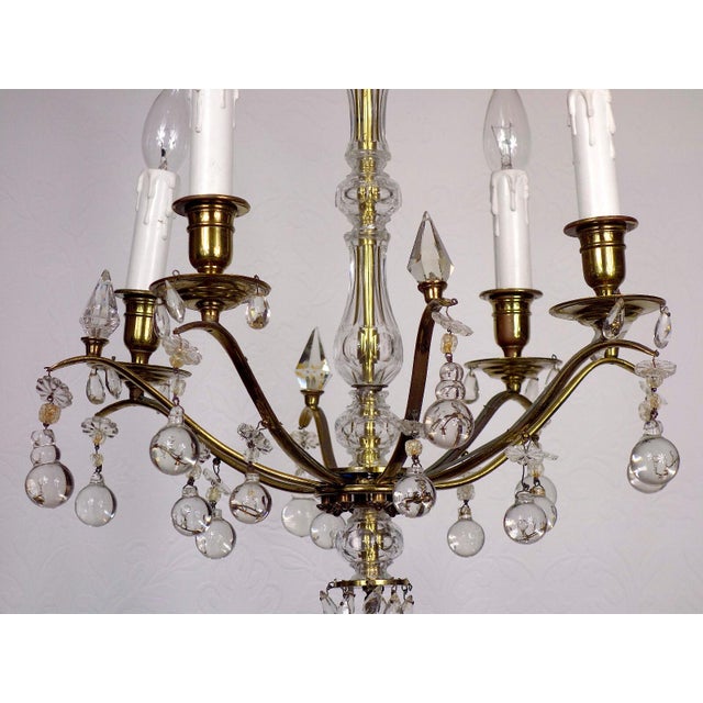 Antique French Brass and Glass Drop Chandelier from Unbekannt, 1940s For Sale - Image 11 of 12