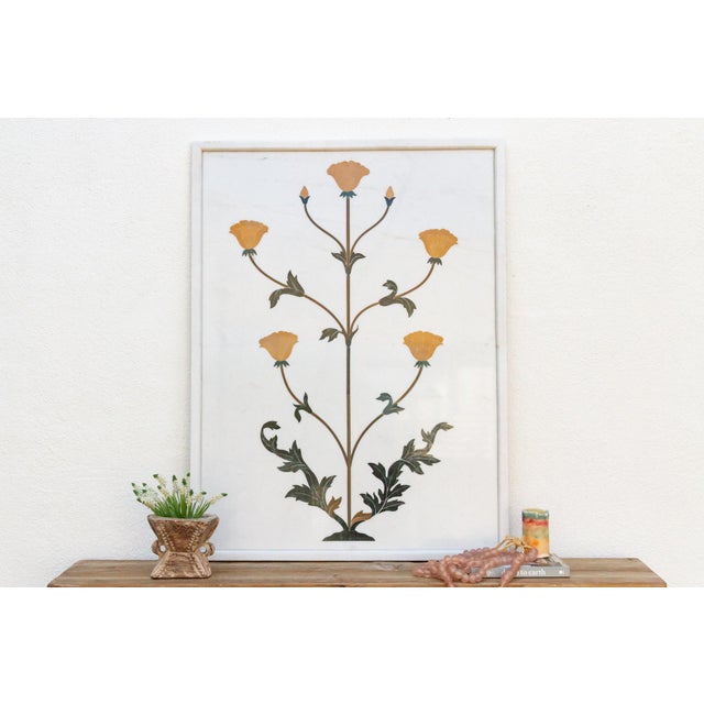 Large Marble & Gemstone Inlay Botanical Panel For Sale - Image 10 of 10
