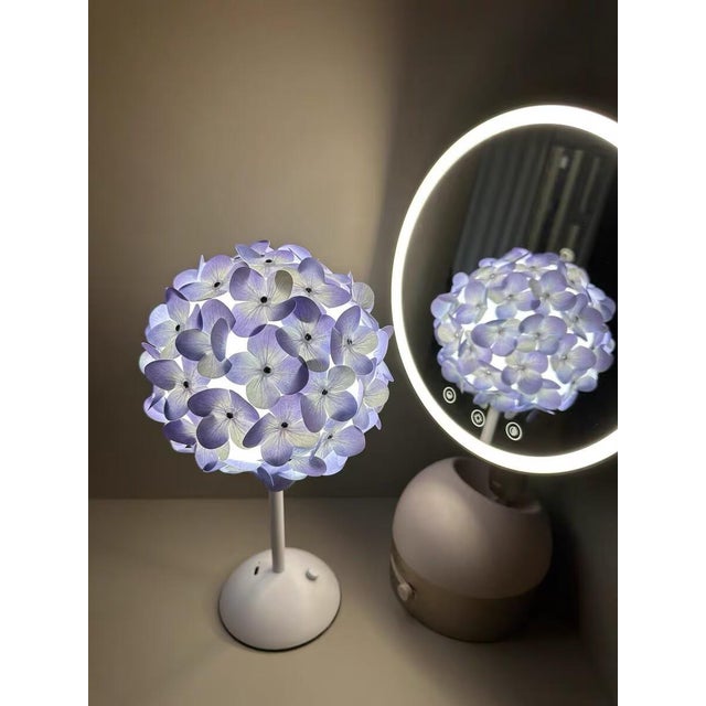 Metal Hydrangea-Shaped Fabric Ambient Table Lamp For Sale - Image 7 of 9