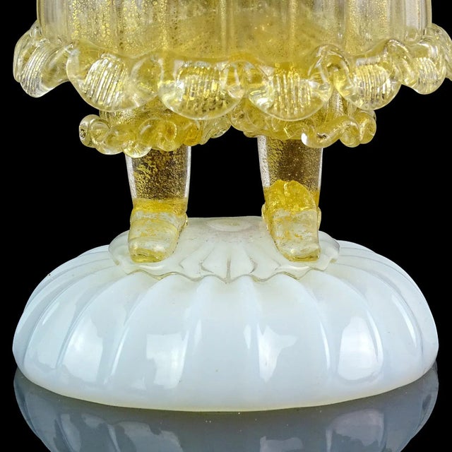 Gold Murano Antique Queen in Gold Leaf Holding Flowers Italian Art Deco Glass Woman Sculpture Figure For Sale - Image 8 of 9