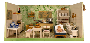 Vintage German Miniature Dollhouse Kitchen Interior with Accessories, 1930s