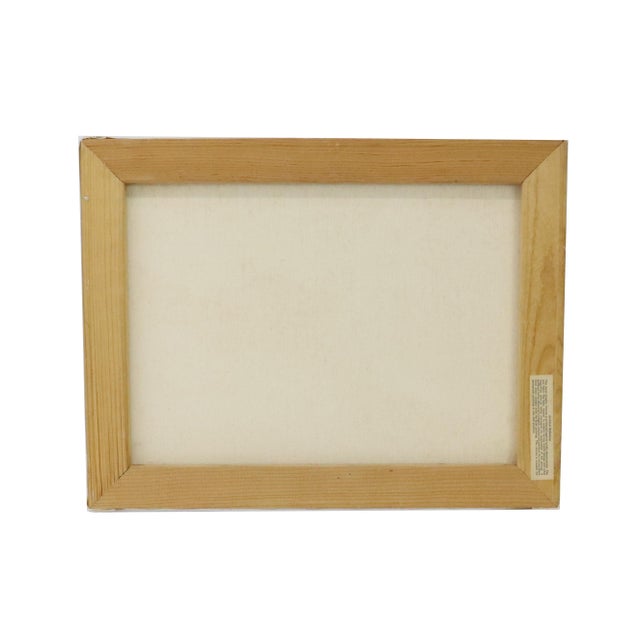 Blue Vintage Folk Art Oil on Canvas of a Riverside Village and Sailboat For Sale - Image 8 of 8