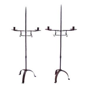 Mid 19th Century Hand Forged Wrought Iron Candelabras - a Pair