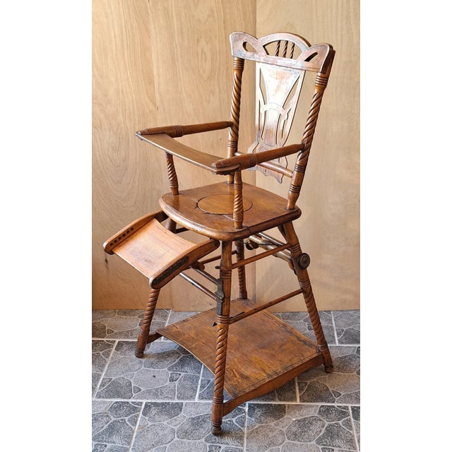Antique German Art Nouveau Children's High Chair in Beechwood, 1890s For Sale - Image 3 of 11