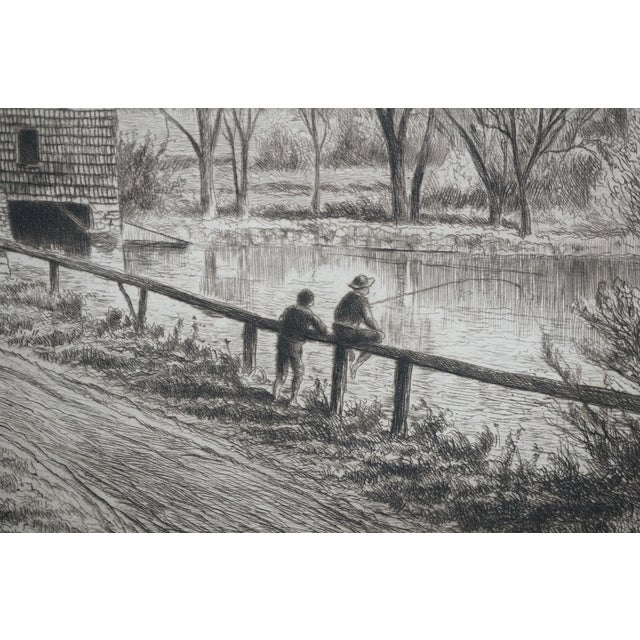 Antique William De La Montagne Cary Fishing Near the Old Mill Landscape Etching For Sale - Image 11 of 11
