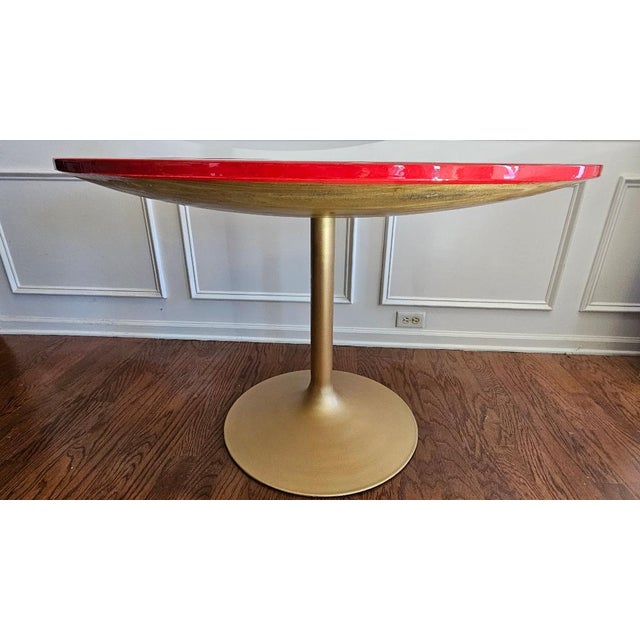 Custom Red & Gold Epoxy Resin Clock Table With Sculptural Pedestal Base For Sale - Image 9 of 11