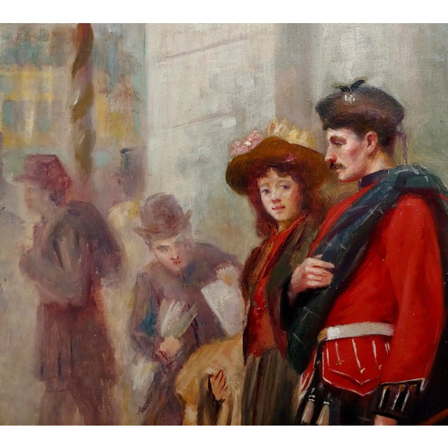 American Ludwig Ernest Faber- Scottish in Uniform Waking With His Wife in Downtown Philadelphia-Oil Painting-1890s For Sale - Image 3 of 10