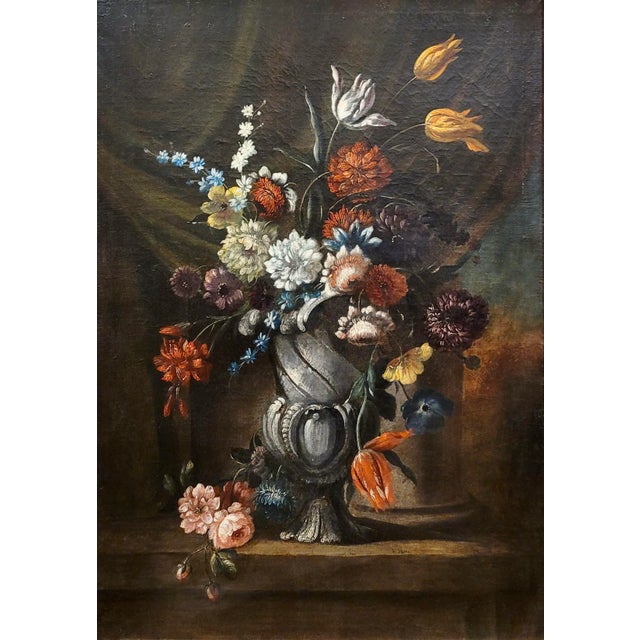Realism 17th Century Old Master - Still Life of Flowers in Urn - Oil Painting For Sale - Image 3 of 11