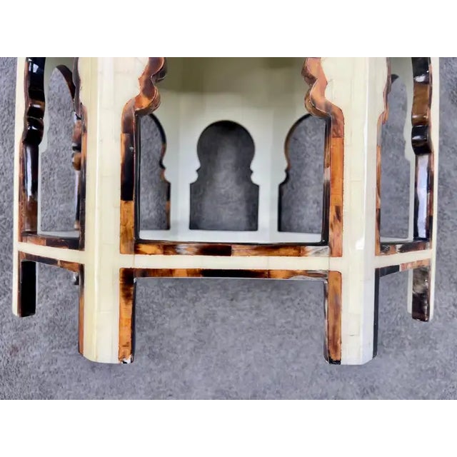 1990s Moroccan Style Off -White Bone Inlay Octagonal Side Table With Moorish Arches For Sale - Image 9 of 12