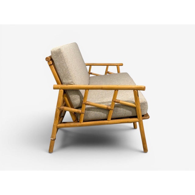 Ficks Reed, Three Seater Sofa, Bamboo, Cane, Beige Tweed, Usa, 1950s For Sale - Image 9 of 15