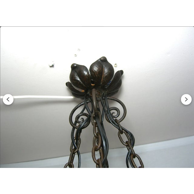 Mid-Century Modern French Art Deco Art Nouveau Pate de Verre Chandelier, 1980s For Sale - Image 3 of 12