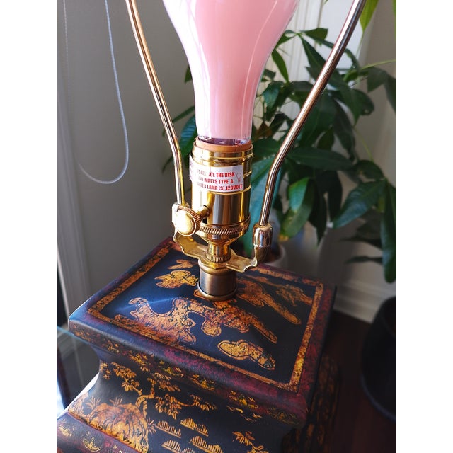 Metal Late 20th Century Frederick Cooper Attributed Chinoiserie Lamp With Silk Pagoda Shade For Sale - Image 7 of 10