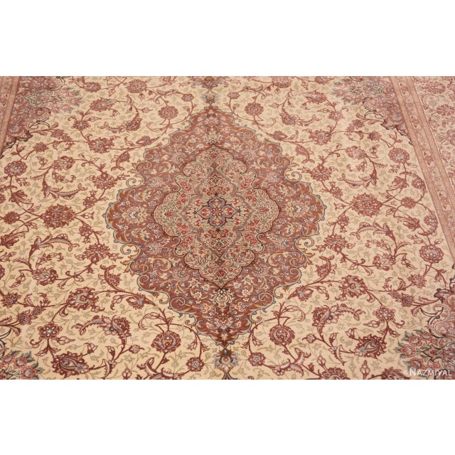Persian Nazmiyal Collection Floral Vintage Silk Persian Qum Medallion Rug For Sale - Image 3 of 8