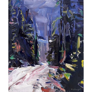 Telluride Dirt Road by David Shingler | Oil on Panel Dirt road surrounded by trees in a mountainous landscape. For Sale