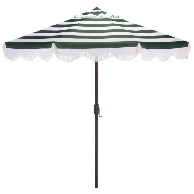 Lucerna 9 Ft Crank Umbrella, Green Stripe/Brown Pole For Sale - Image 9 of 9