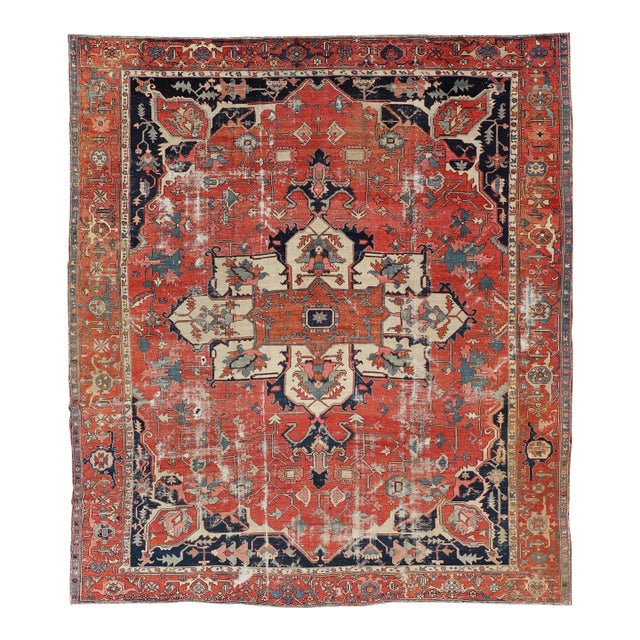 Serapi Rug Featuring Ornate Central Medallion Design and Rich Colors 10'5 X 13'1 For Sale