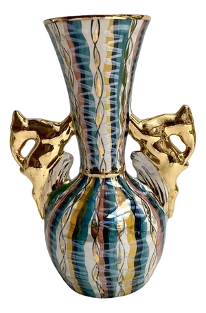 Vintage Baroque Ceramic Vase with Deer Stag Shape Handles from H.Bequet, Belgium, 1960s