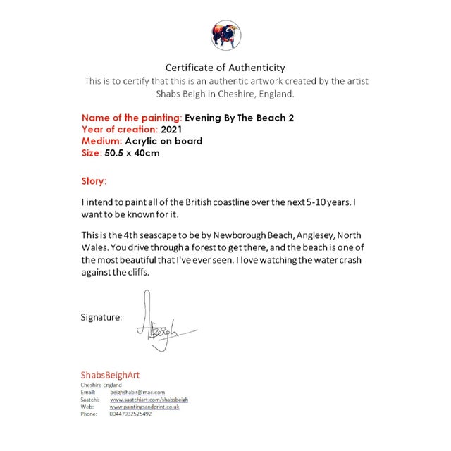 Blue "Evening by the Beach 2" Contemporary Coastal Landscape Acrylic Painting, Framed For Sale - Image 8 of 9