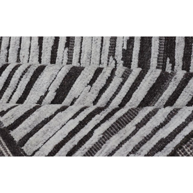 Modern Runner With Vertical Striped Design in Charcoal and Soft Grey 3 X 13'5 For Sale - Image 10 of 11