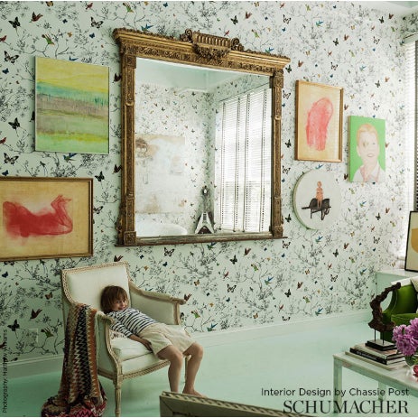 Contemporary Schumacher Birds & Butterflies Luxe Wallpaper in Multicolor on White - 2-Roll Set (10 Yards) For Sale - Image 3 of 6