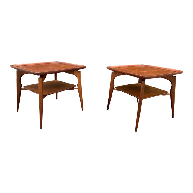 20th Century Danish Modern Walnut Sculptural Square End Tables - A Pair For Sale