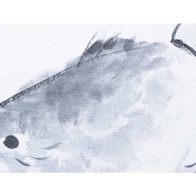 Paper "Turbot Flatfish", Heisei Era Japanese Monochrome Watercolor Painting For Sale - Image 7 of 15