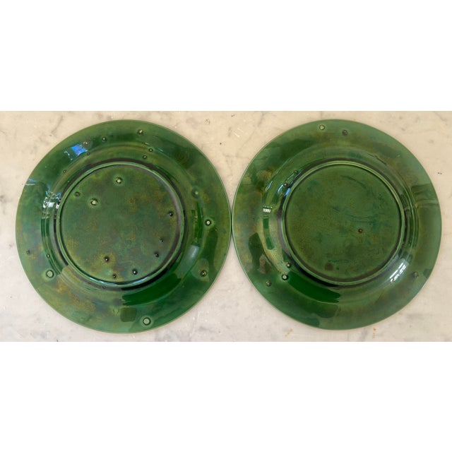 Antique English Majolica Green Leaf Plates- Set of 2 For Sale - Image 4 of 8