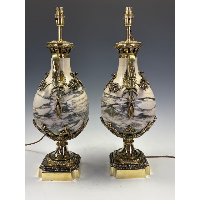 Mid 19th Century Late 19th Century French Neoclassical Marble and Ormolu Urn Lamps, 1850, Set of 2 For Sale - Image 5 of 18