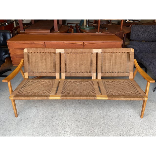 Brown Mid-Century Danish Wicker Sofa in the style of Hans Wagner, 1960s For Sale - Image 8 of 18