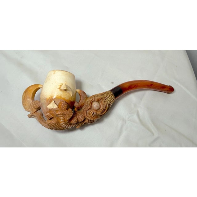 2 Large Antique 1800's Hand Carved Dragon Claw Talon Meerschaum Smoking Pipe For Sale - Image 18 of 18