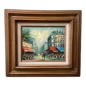 Vintage Impressionist Oil Painting "Paris Street Market" Signed by W. Eaton