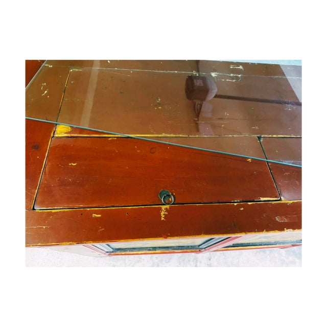Late 19th Century Hand Painted Converted Desk Red Gansu Sideboard Cabinet Grain Bin For Sale - Image 11 of 12