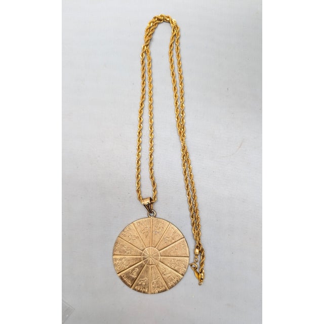 Vintage 1970s Signed Napier Goldtone Round Horoscope Pendant Necklace For Sale - Image 9 of 9