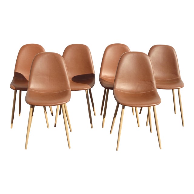 Set of Six Contemporary Modern Style Burnt Orange Dining Room Chairs