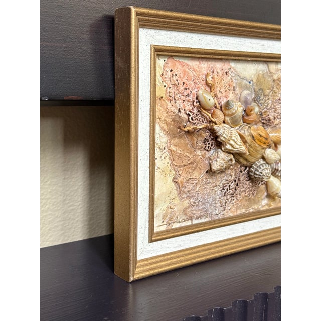 Abstract Mixed Media Coastal Shell & Sea Fan Framed Oil Painting For Sale - Image 4 of 12