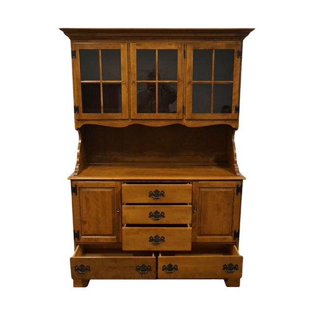 Late 20th Century Ethan Allen Heirloom Nutmeg Maple 48" Buffet W. Display Hutch 10-6007 / 10-6016 For Sale - Image 5 of 11
