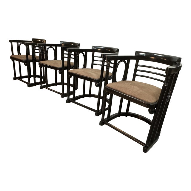 Mid-Century Fledermaus Bauhaus Armchairs by Josef Hoffmann for Thonet, Austria, 1920s, Set of 4 For Sale