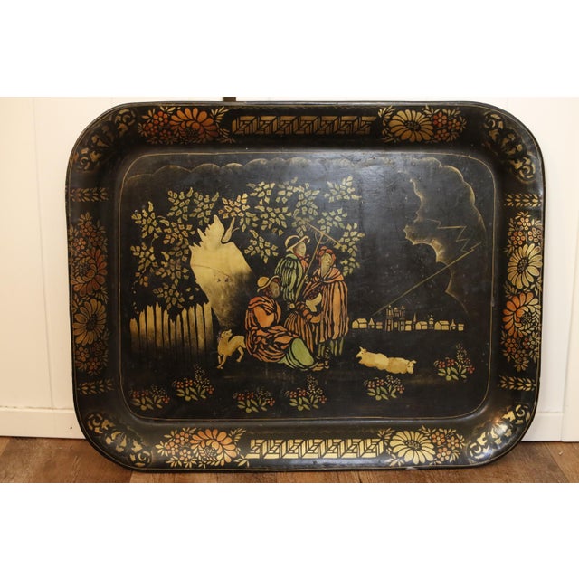 Bring a beautiful piece of mid-century Americana into your home with this large, hand-painted, and stenciled metal...