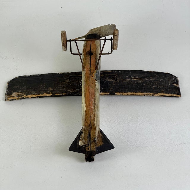 Vintage Primitive Folk Art Handmade Wooden Propeller Airplane, Home Accent Decor For Sale - Image 13 of 13