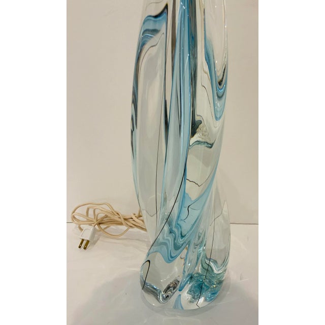 Original Retail $3387, Stylish Modern Large Blue Twisted Art Glass Table Lamp, black line detail, showroom floor sample