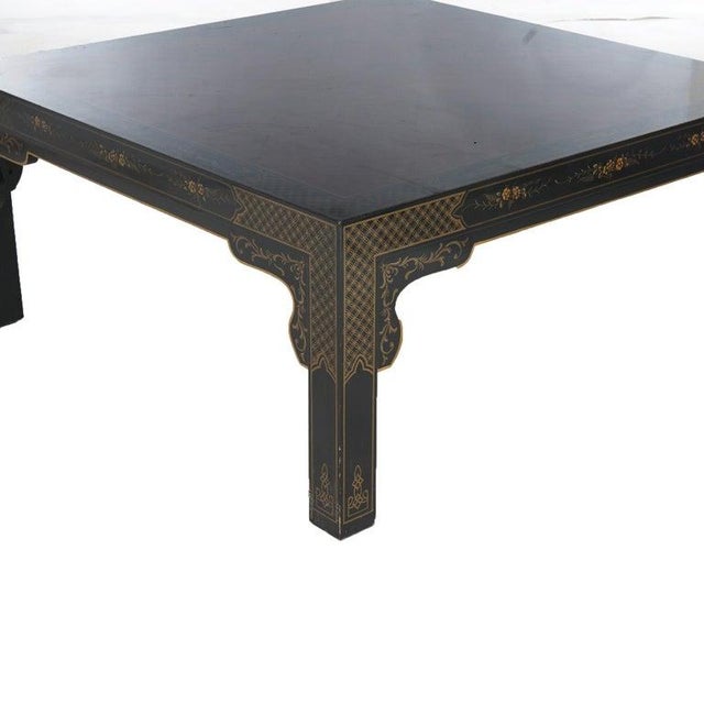 Drexel Heritage Mahogany and Ebonized Low Table with Gilt Chinoiserie Decoration Raised on Straight Square Legs C1950...