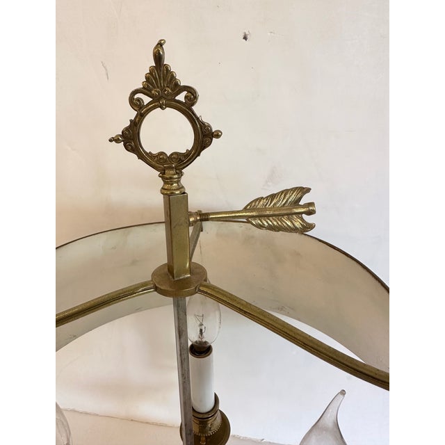 English Antique Miller & Sons Brass Buillotte Lamp With Chocolate Brown Metal Shade For Sale - Image 3 of 8
