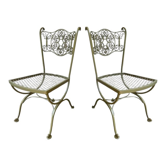 1970s Russell Woodard Andalusian Iron Patio Chairs - Set of 2, Attributed For Sale