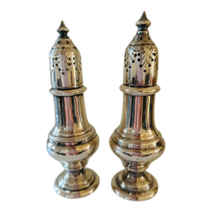 1940s English Silver Plate Salt and Pepper Shakers, 5.25" Tall