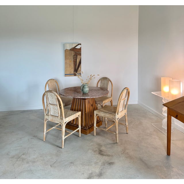 Kreiss "Duchess" Marble + Sculptural Wood Pedestal Card Table Game Table Dining For Sale - Image 9 of 18