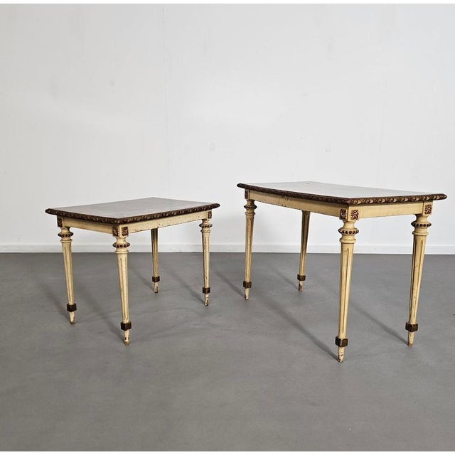 Neoclassical Painted Nesting Tables with Gold Leaf Tops, Set of 2 For Sale - Image 3 of 18